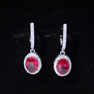 Oval Lab-Created Ruby Hoop Drop Earrings with Diamond Halo Lab Created Ruby - ( AAAA ) - Quality - Rosec Jewels