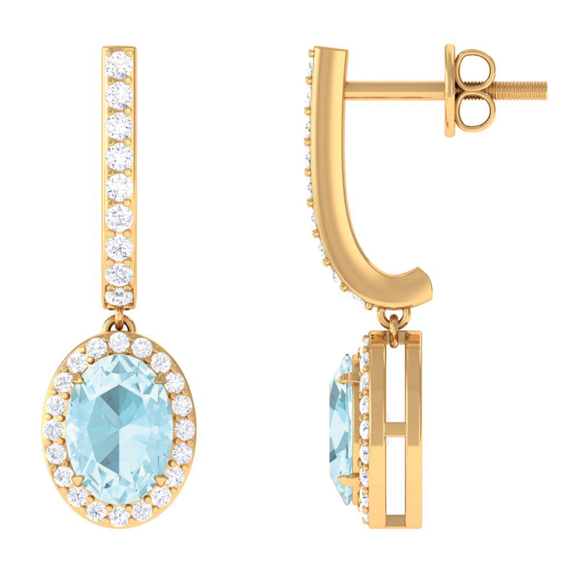 Oval Sky Blue Topaz Classic Hoop Drop Earrings with Diamond Accent Sky Blue Topaz - ( AAA ) - Quality - Rosec Jewels