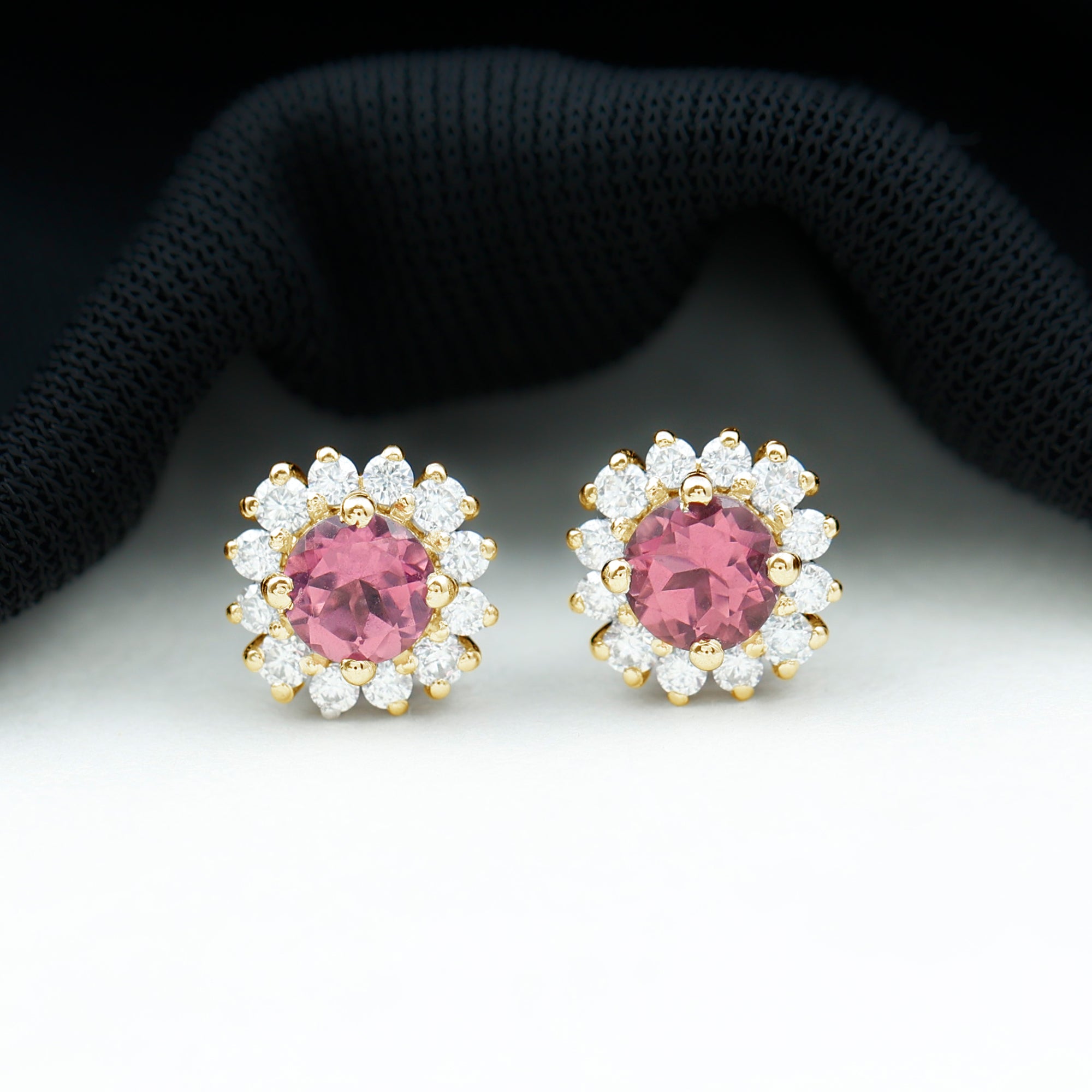 3/4 CT Pink Tourmaline and Diamond Halo Stud Earrings Pink Tourmaline - ( AAA ) - Quality - Rosec Jewels