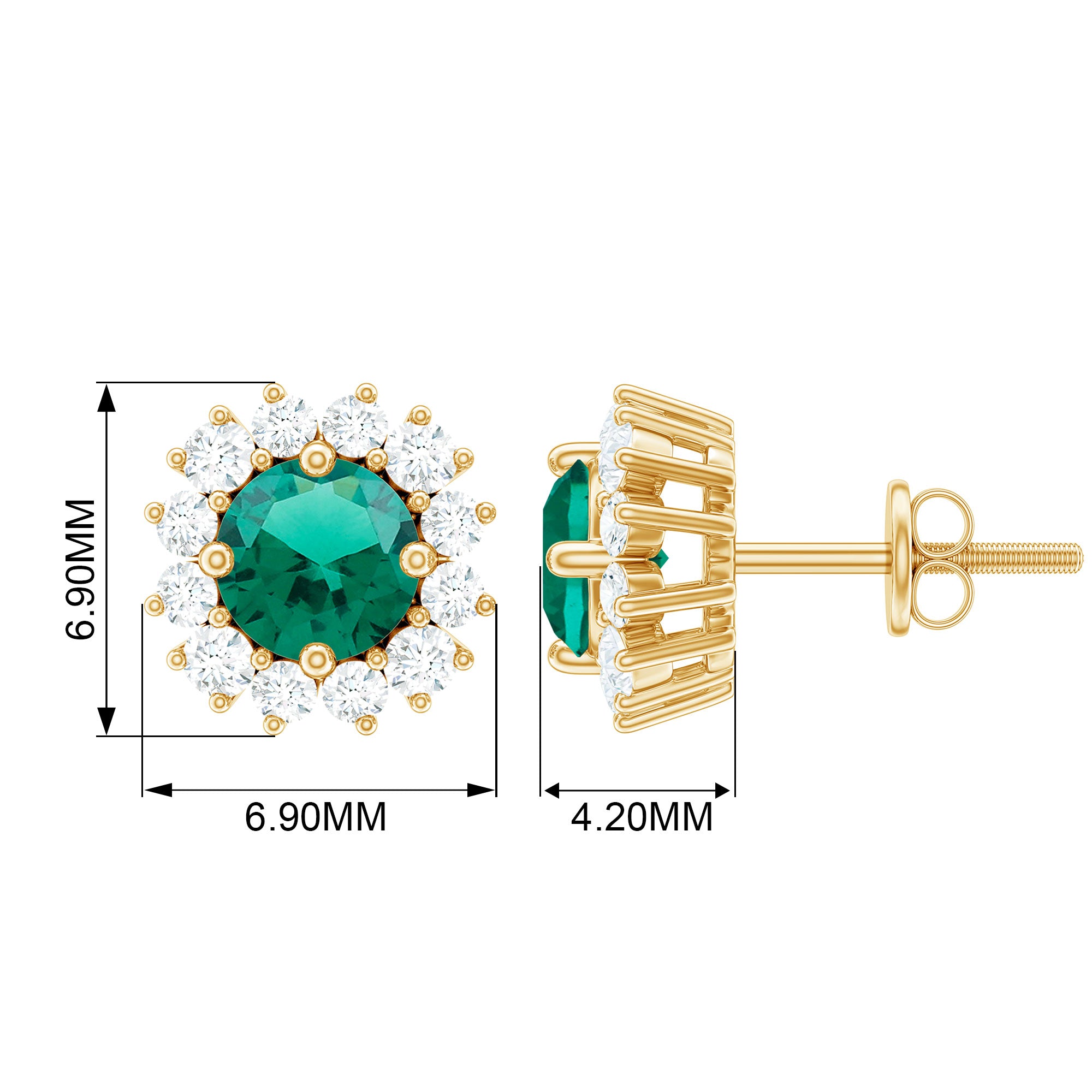 Classic Created Emerald and Diamond Halo Stud Earrings Lab Created Emerald - ( AAAA ) - Quality - Rosec Jewels