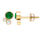 1/2 CT Dainty Emerald and Diamond Three Stone Stud Earrings Emerald - ( AAA ) - Quality - Rosec Jewels