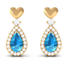 Pear Cut Swiss Blue Topaz Bridal Drop Earrings with Diamond Halo Swiss Blue Topaz - ( AAA ) - Quality - Rosec Jewels