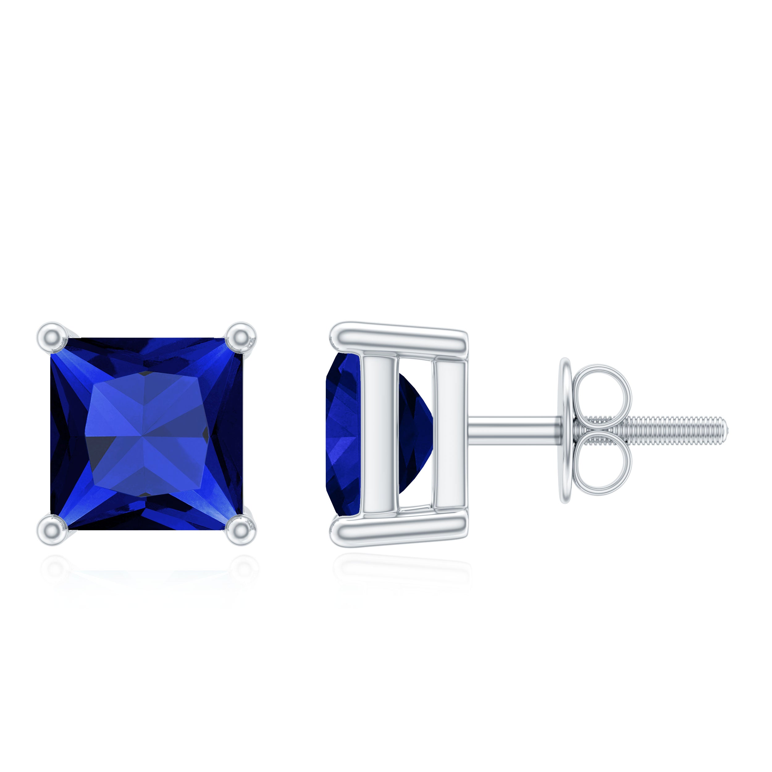 1.50 CT Princess Cut Created Blue Sapphire Solitaire Stud Earrings Lab Created Blue Sapphire - ( AAAA ) - Quality - Rosec Jewels