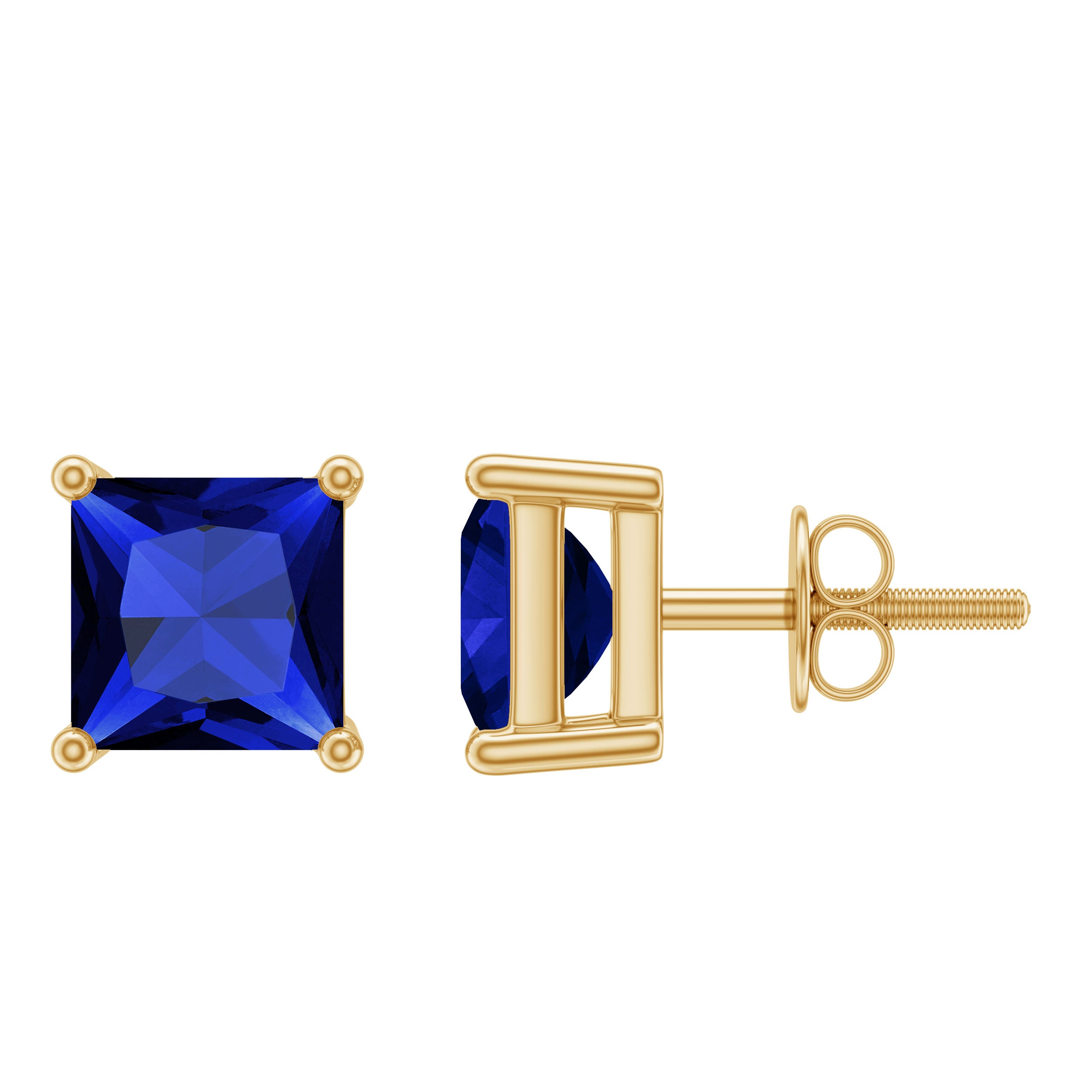 1.50 CT Princess Cut Created Blue Sapphire Solitaire Stud Earrings Lab Created Blue Sapphire - ( AAAA ) - Quality - Rosec Jewels