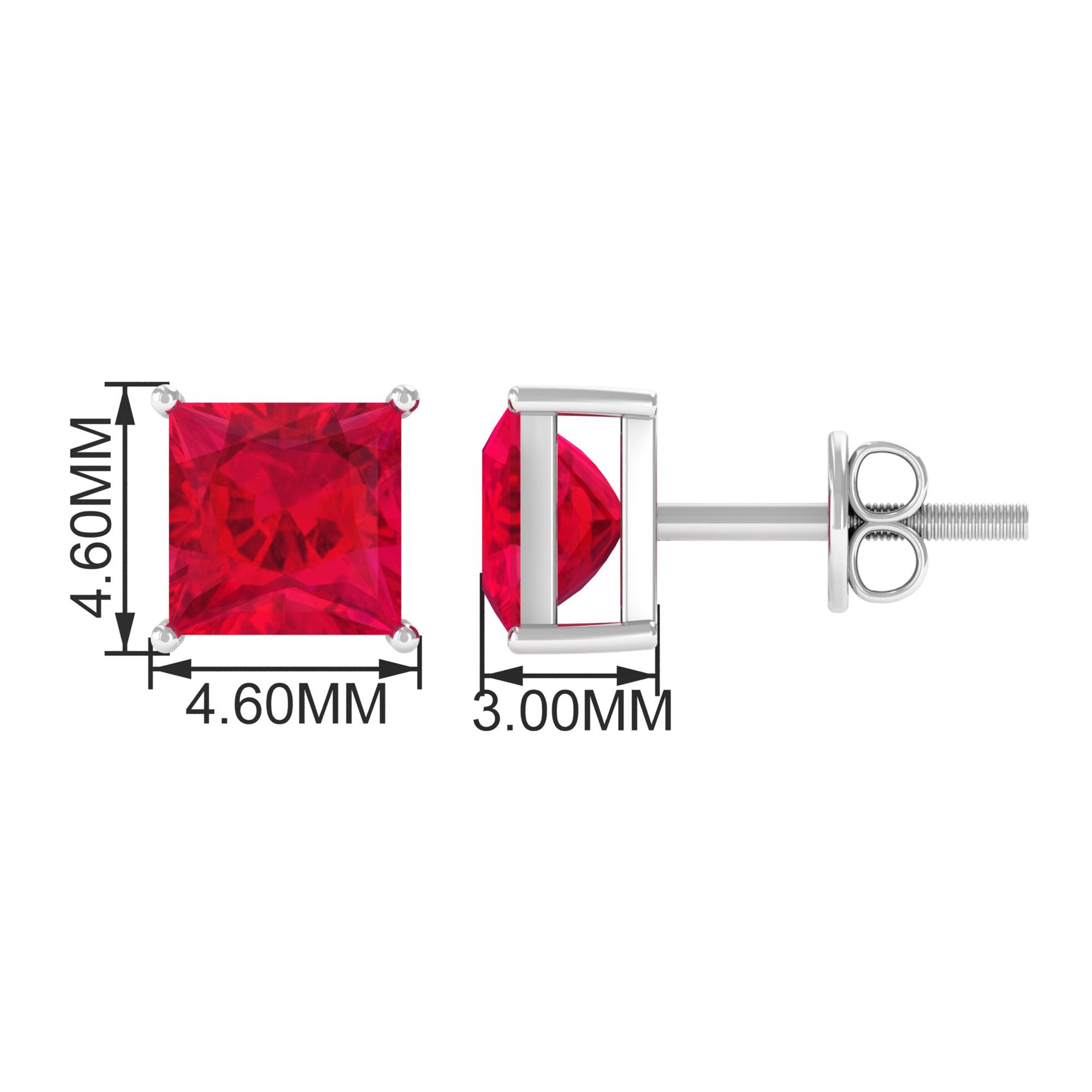 Princess Cut Created Ruby Solitaire Stud Earrings in Gold Lab Created Ruby - ( AAAA ) - Quality - Rosec Jewels