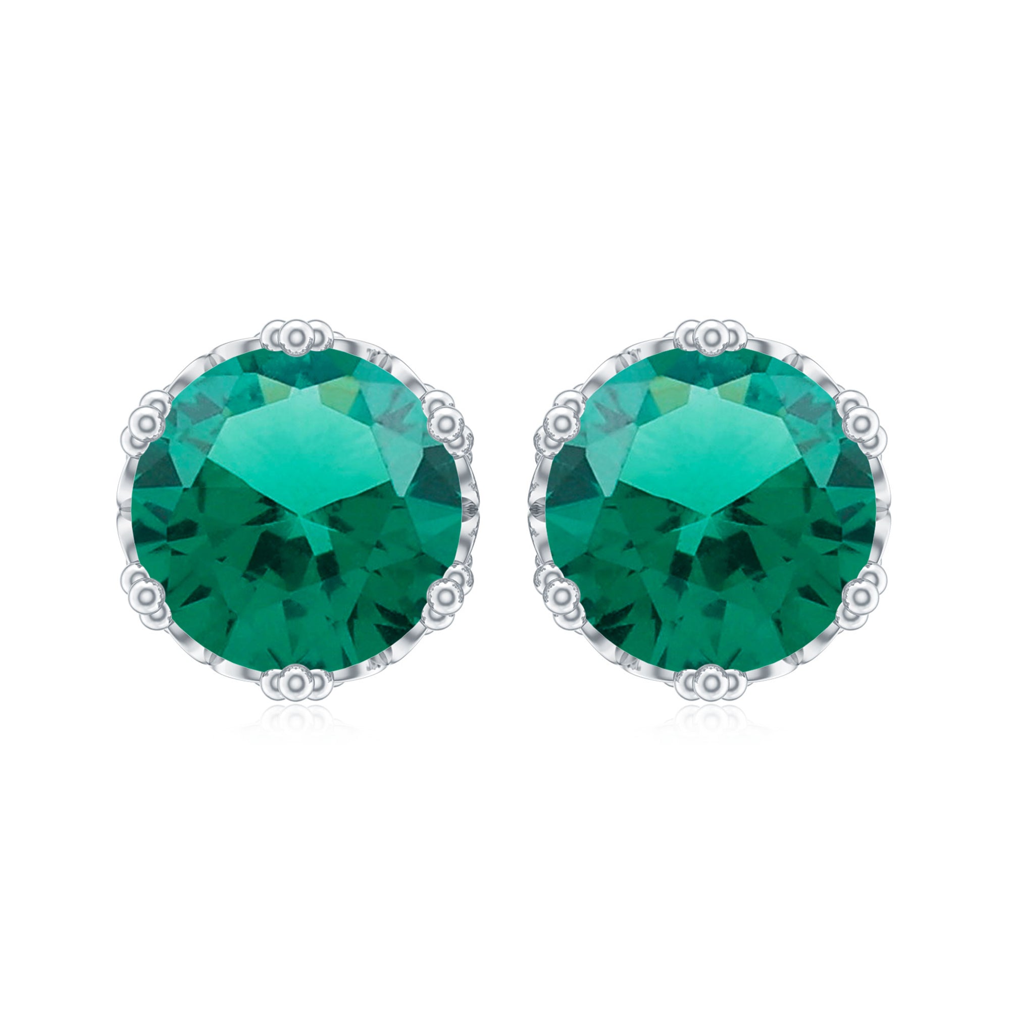 6 MM Created Emerald Solitaire Crown Stud Earrings Lab Created Emerald - ( AAAA ) - Quality - Rosec Jewels