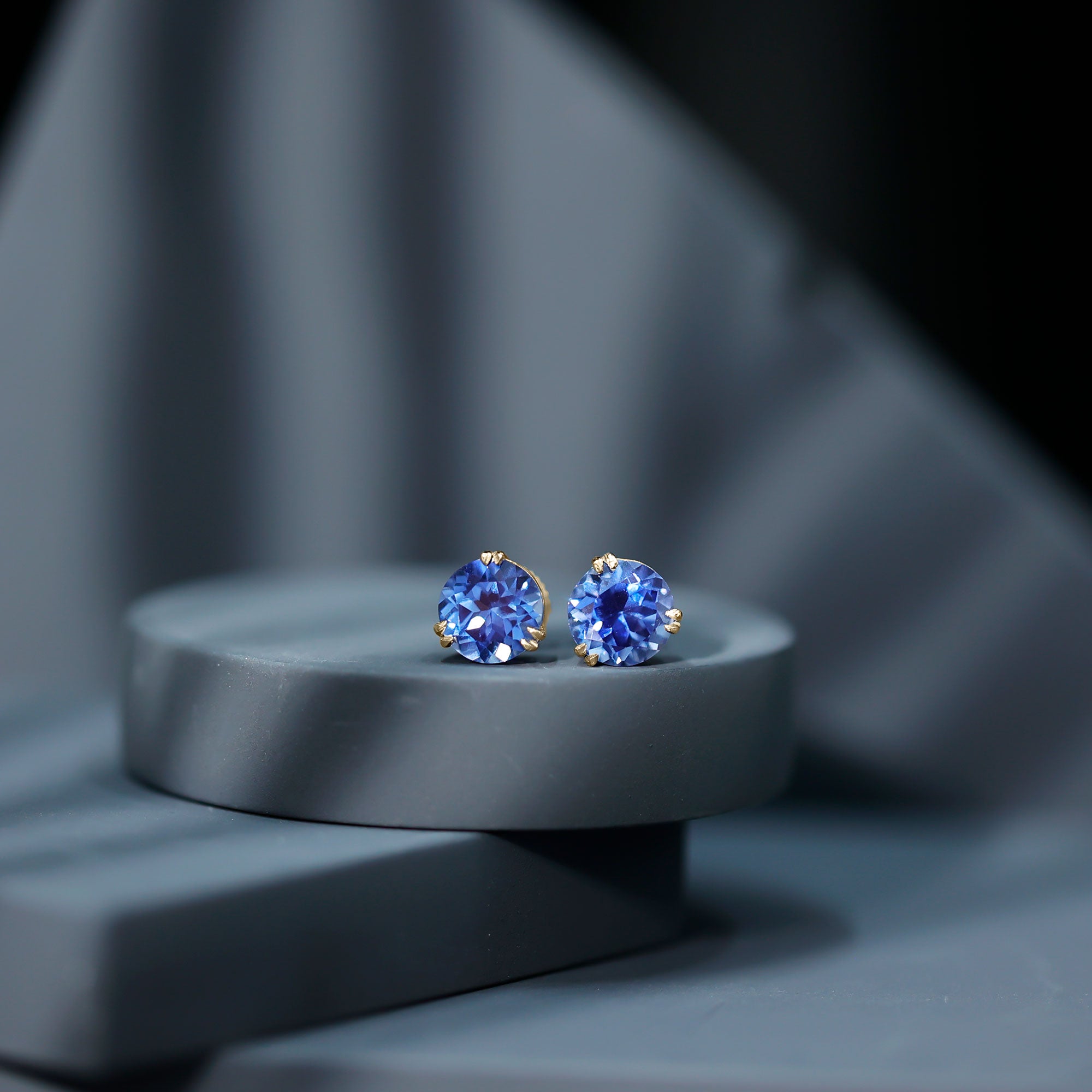 Double Claw Set Round Created Blue Sapphire Solitaire Stud Earrings Lab Created Blue Sapphire - ( AAAA ) - Quality - Rosec Jewels