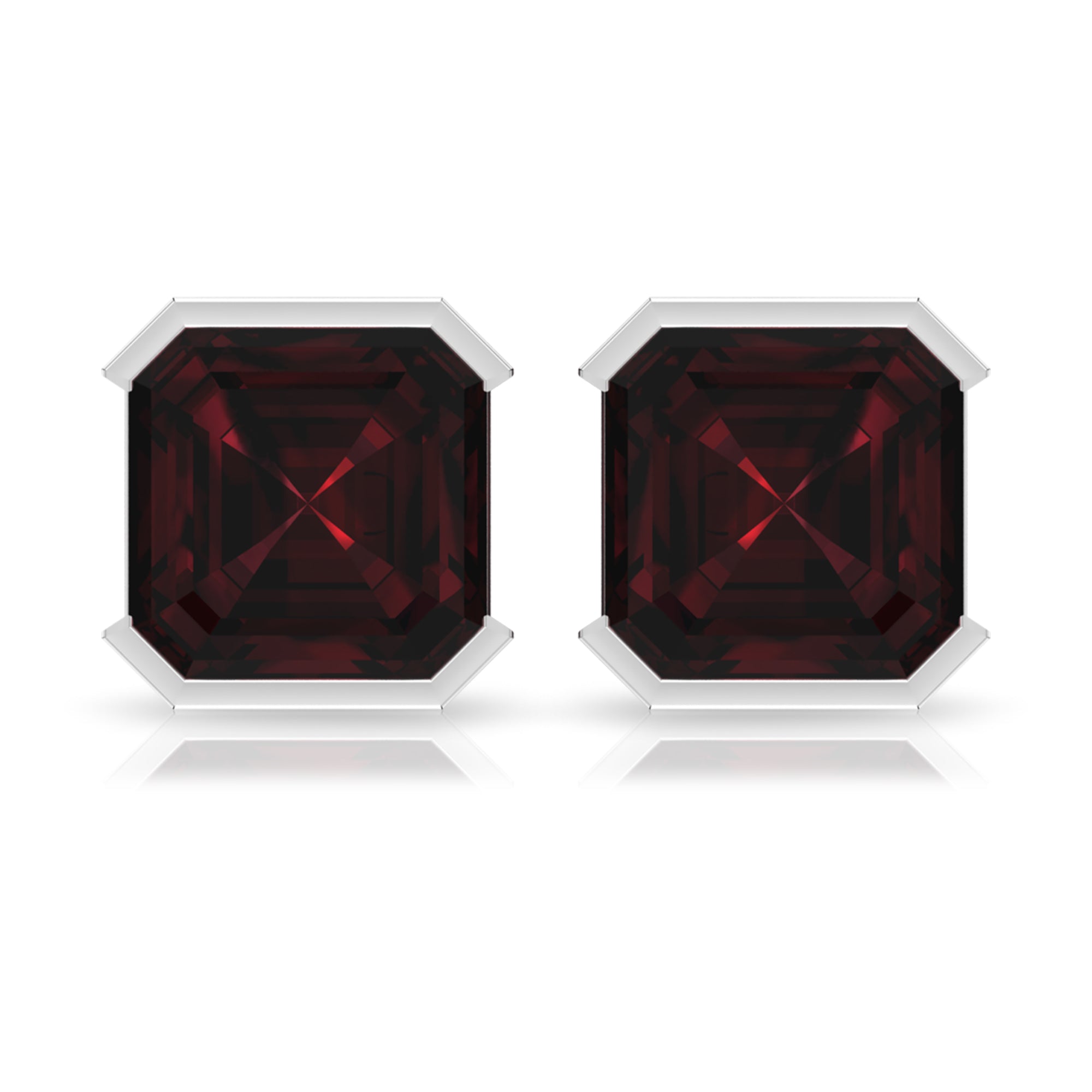 2.50 CT Asscher Cut Garnet Solitaire Half Bezel Set Stud Earrings Garnet - ( AAA ) - Quality - Rosec Jewels