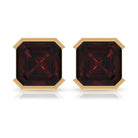 2.50 CT Asscher Cut Garnet Solitaire Half Bezel Set Stud Earrings Garnet - ( AAA ) - Quality - Rosec Jewels