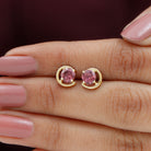 1 CT Simple Pink Tourmaline Solitaire Stud Earrings Pink Tourmaline - ( AAA ) - Quality - Rosec Jewels