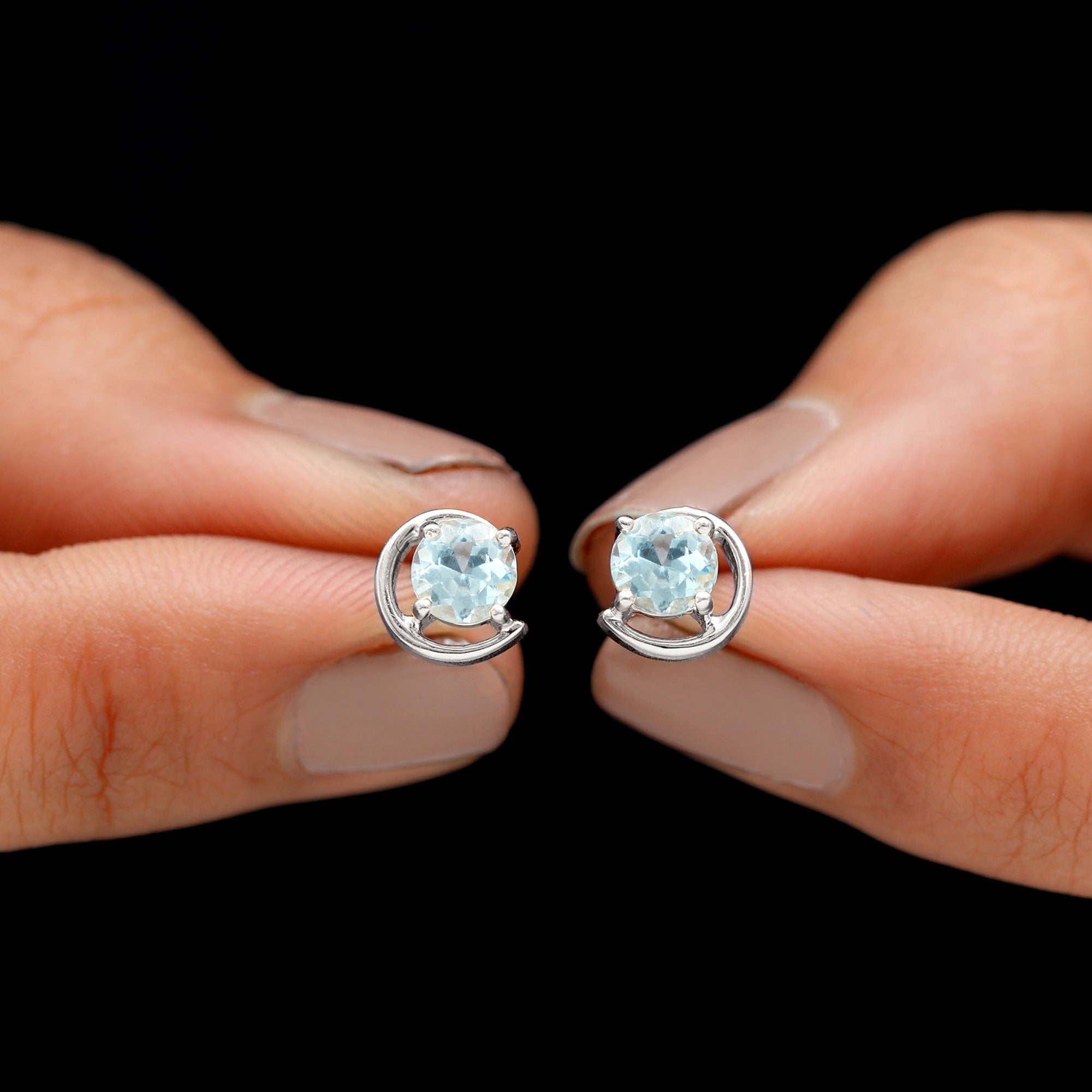 5 MM Round Sky Blue Topaz Simple Solitaire Stud Earrings in Prong Setting Sky Blue Topaz - ( AAA ) - Quality - Rosec Jewels