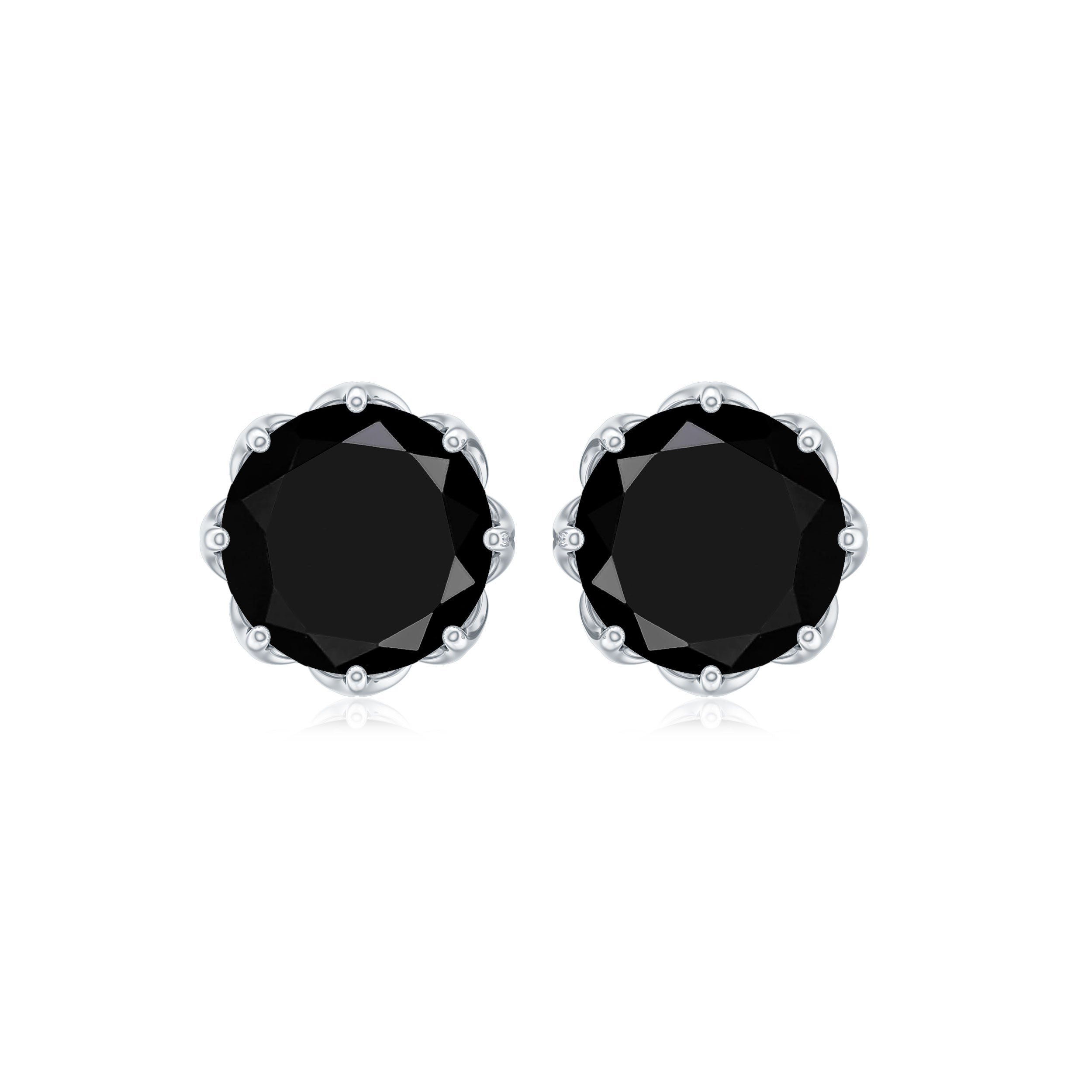 6 MM Decorative Black Spinel Solitaire Stud Earrings Black Spinel - ( AAA ) - Quality - Rosec Jewels