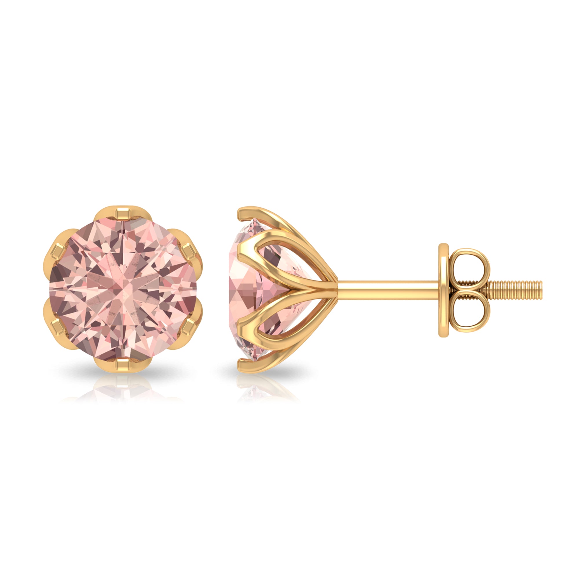 6 MM Morganite Solitaire Stud Earrings in Lotus Basket Setting Morganite - ( AAA ) - Quality - Rosec Jewels