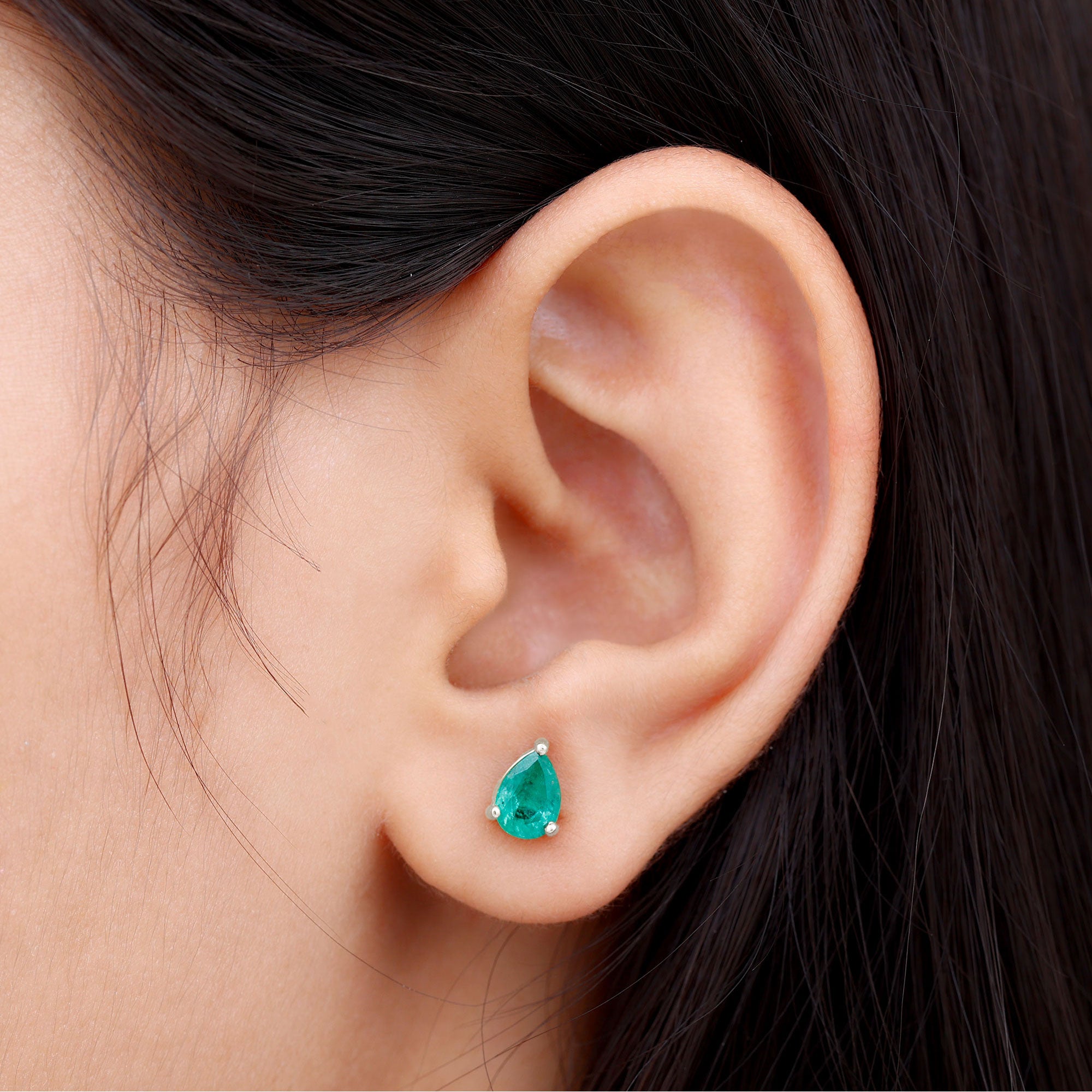 5X7 MM Pear Cut Emerald Solitaire Stud Earring Emerald - ( AAA ) - Quality - Rosec Jewels