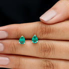 Pear Cut Lab Grown Emerald Solitaire Stud Earrings in 3 Prong Setting Lab Created Emerald - ( AAAA ) - Quality - Rosec Jewels