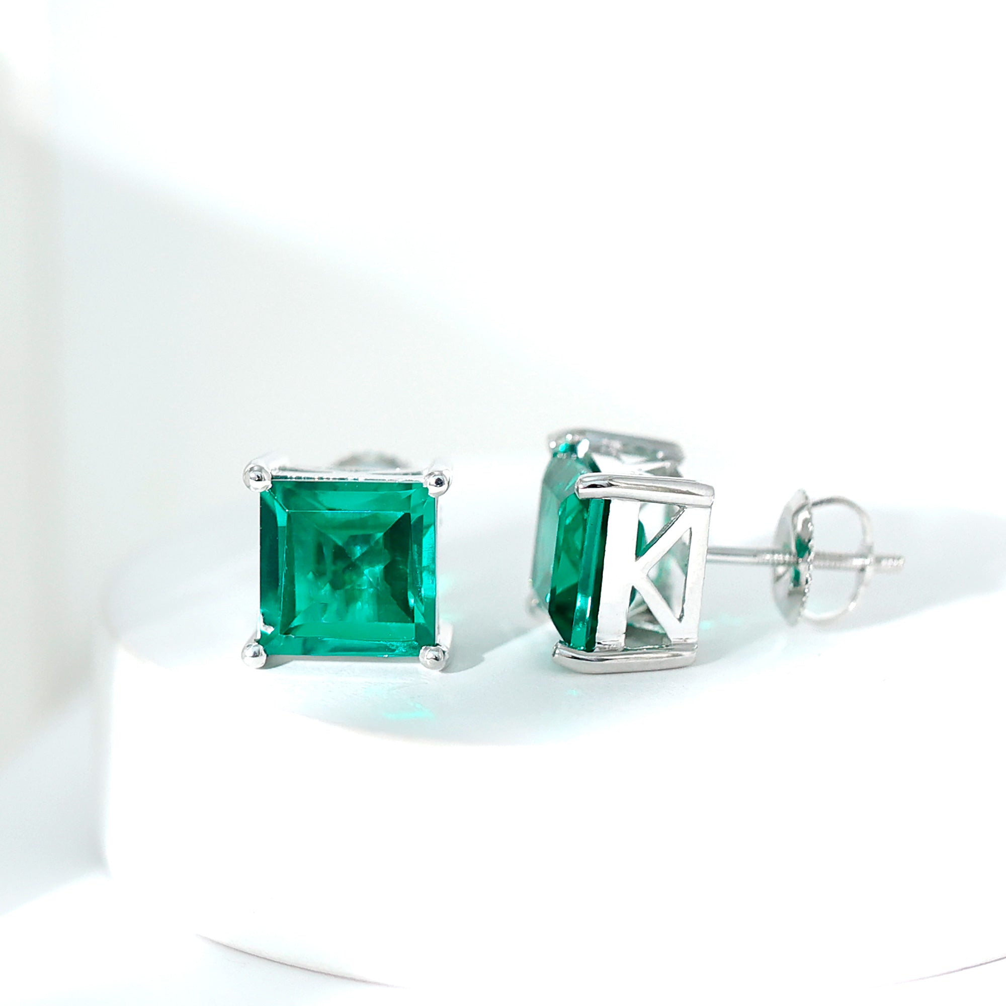 4.75 CT Princess Cut Created Emerald Solitaire Stud Earring Lab Created Emerald - ( AAAA ) - Quality - Rosec Jewels