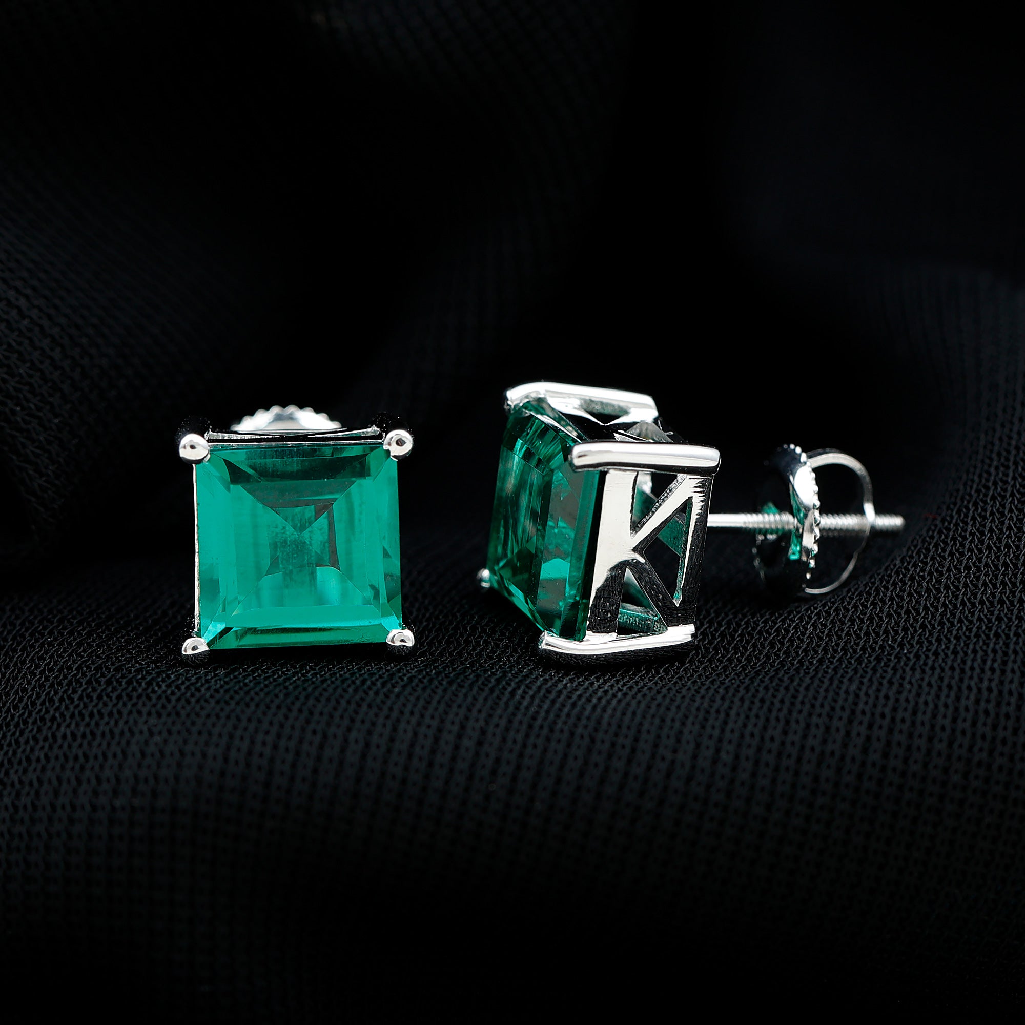 4.75 CT Princess Cut Created Emerald Solitaire Stud Earring Lab Created Emerald - ( AAAA ) - Quality - Rosec Jewels