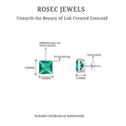 4.75 CT Princess Cut Created Emerald Solitaire Stud Earring Lab Created Emerald - ( AAAA ) - Quality - Rosec Jewels