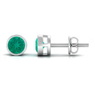 Bezel Set Emerald Solitaire Stud Earrings Emerald - ( AAA ) - Quality - Rosec Jewels