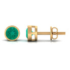 Bezel Set Emerald Solitaire Stud Earrings Emerald - ( AAA ) - Quality - Rosec Jewels