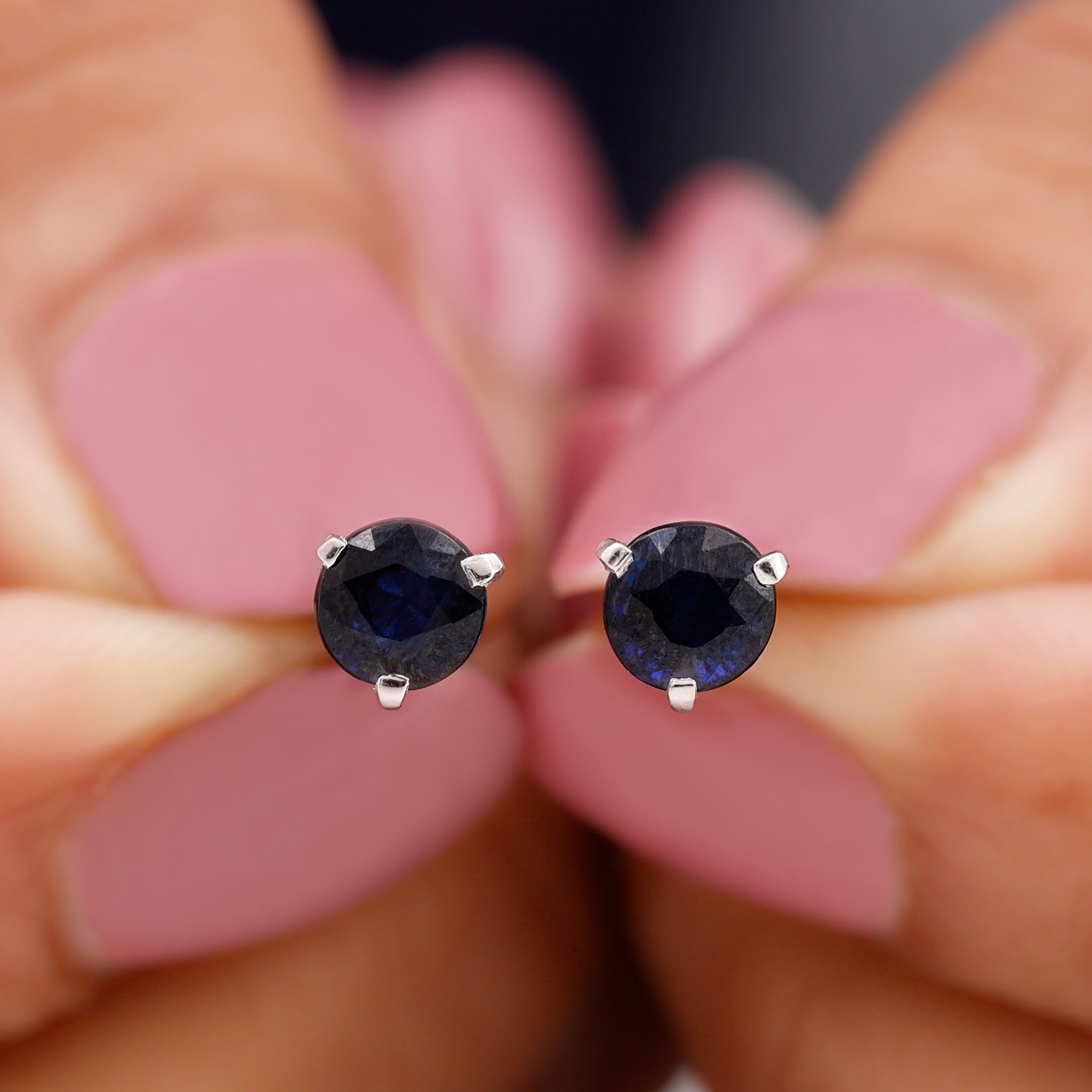 Blue Sapphire Solitaire Stud Earrings Blue Sapphire - ( AAA ) - Quality - Rosec Jewels