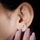 Round Real Diamond Cat Stud Earrings Diamond - ( HI-SI ) - Color and Clarity - Rosec Jewels