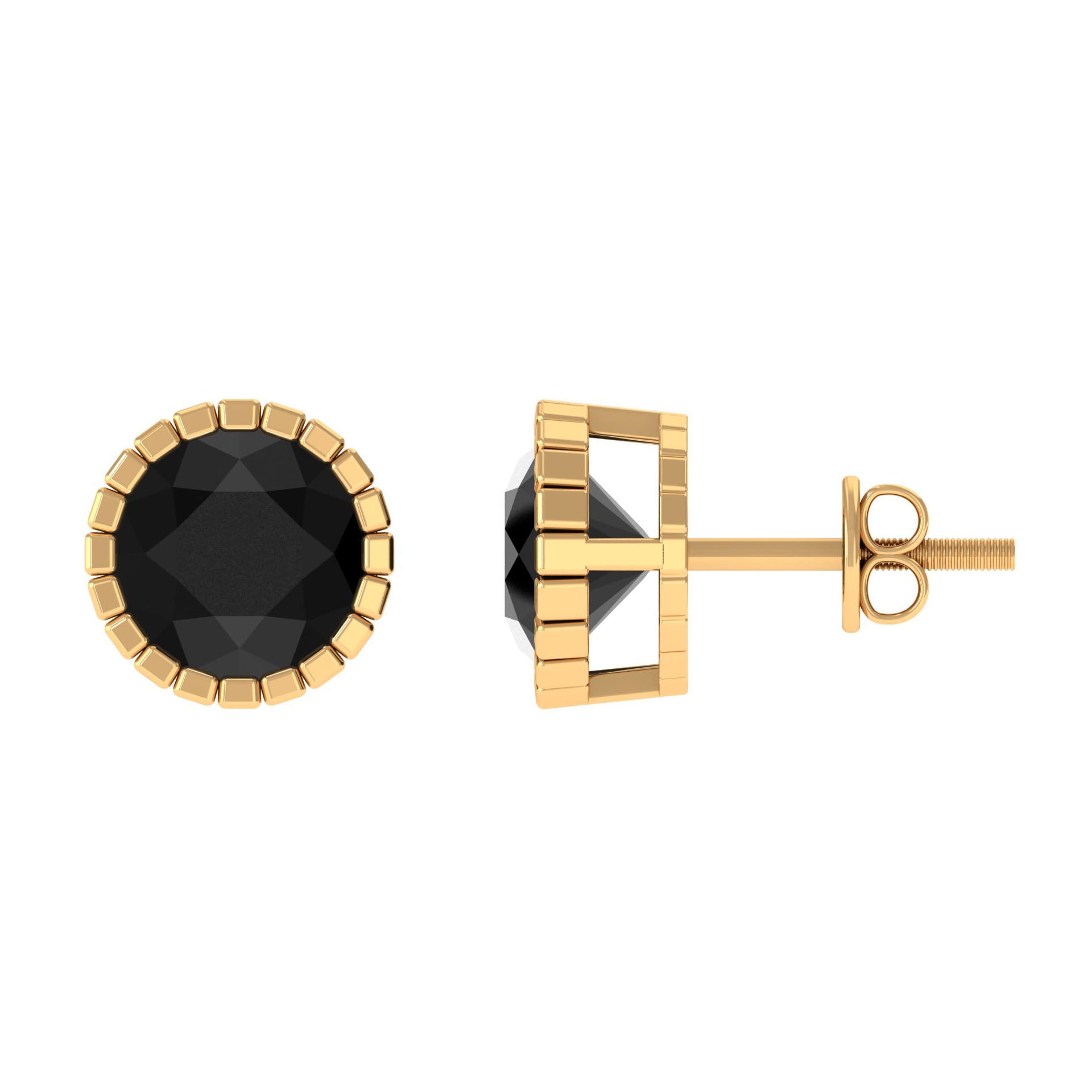 7 MM Bezel Set Black Spinel Solitaire Stud Earrings with Milgrain Details Black Spinel - ( AAA ) - Quality - Rosec Jewels