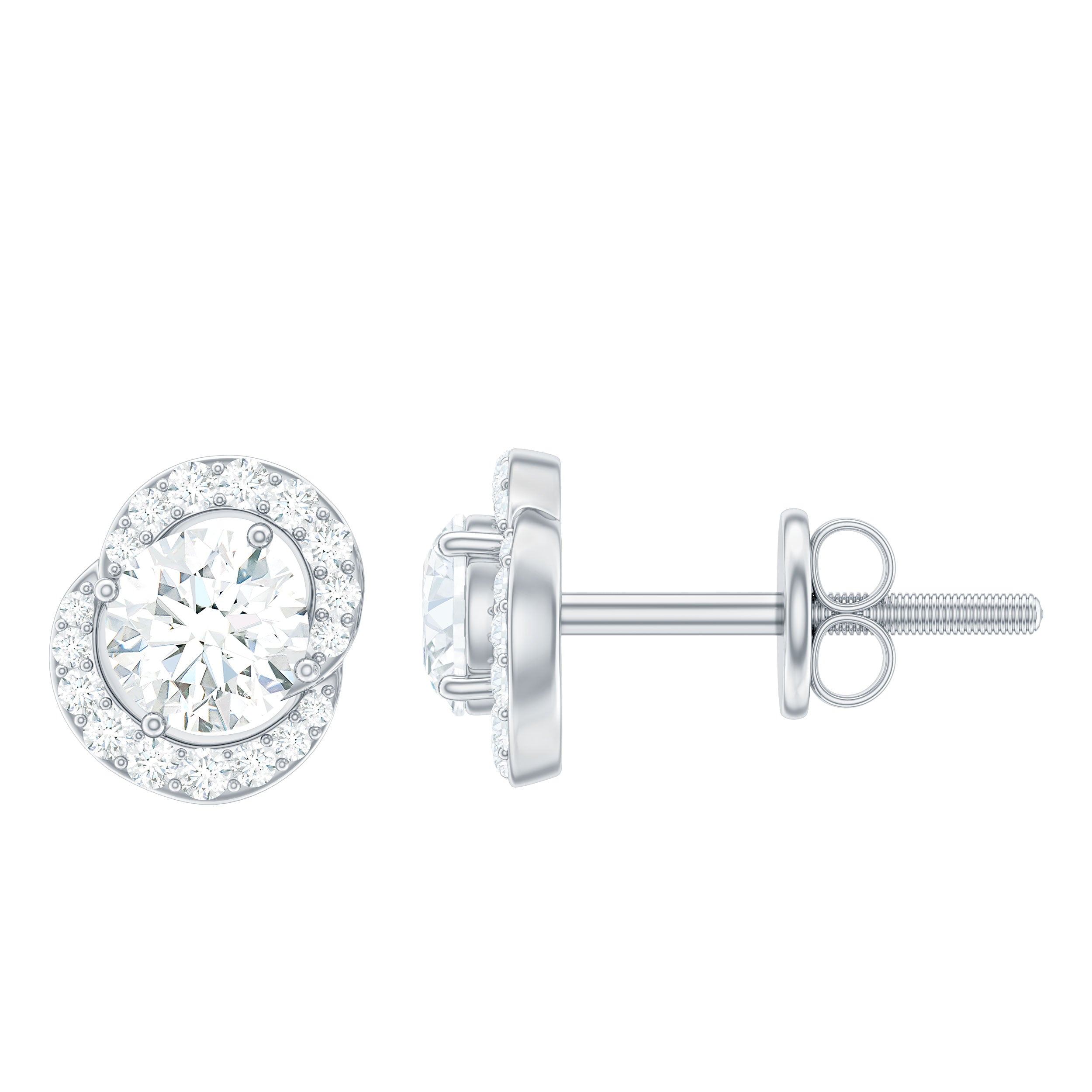 Certified Moissanite Minimal Stud Earrings with Accent Moissanite - ( D-VS1 ) - Color and Clarity - Rosec Jewels