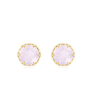 Designer Rose Quartz Solitaire Stud Earrings with Diamond Accent Rose Quartz - ( AAA ) - Quality - Rosec Jewels