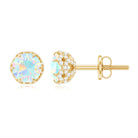 Ethiopian Opal Solitaire Stud Earrings and Diamond Accent Ethiopian Opal - ( AAA ) - Quality - Rosec Jewels