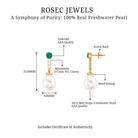 Freshwater Pearl Teardrop Earrings with Moissanite and Emerald Emerald - ( AAA ) - Quality - Rosec Jewels