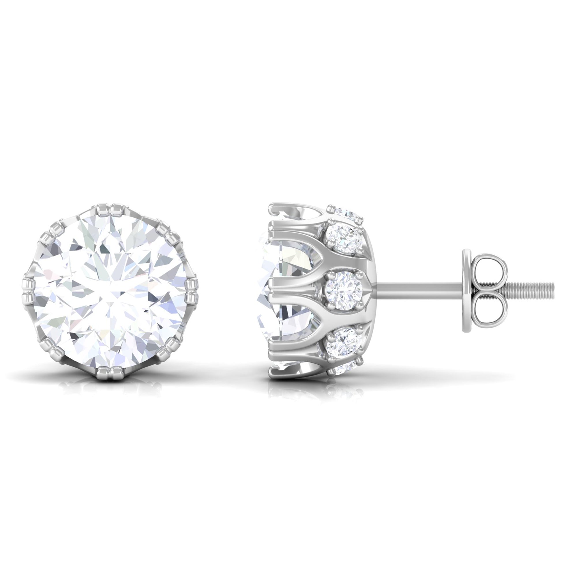 Designer Moissanite Solitaire Stud Earrings Moissanite - ( D-VS1 ) - Color and Clarity - Rosec Jewels