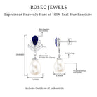 Freshwater Pearl and Blue Sapphire Teardrop Earrings with Moissanite Blue Sapphire - ( AAA ) - Quality - Rosec Jewels