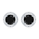 4 MM Round Cut Black Diamond Solitaire Floral Stud Earring Black Diamond - ( AAA ) - Quality - Rosec Jewels