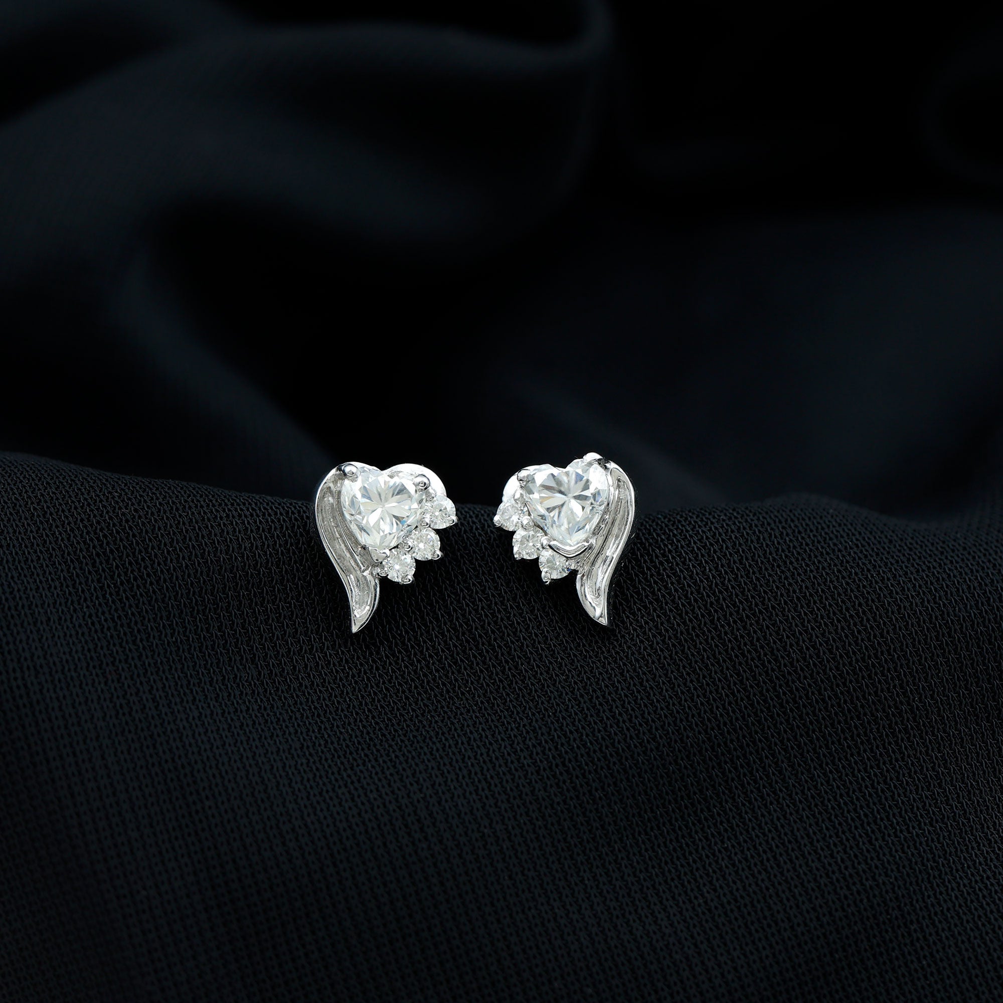 Heart Shape Moissanite Minimal Stud Earrings with Silver Screw Back Moissanite - ( D-VS1 ) - Color and Clarity 92.5 Sterling Silver - Rosec Jewels