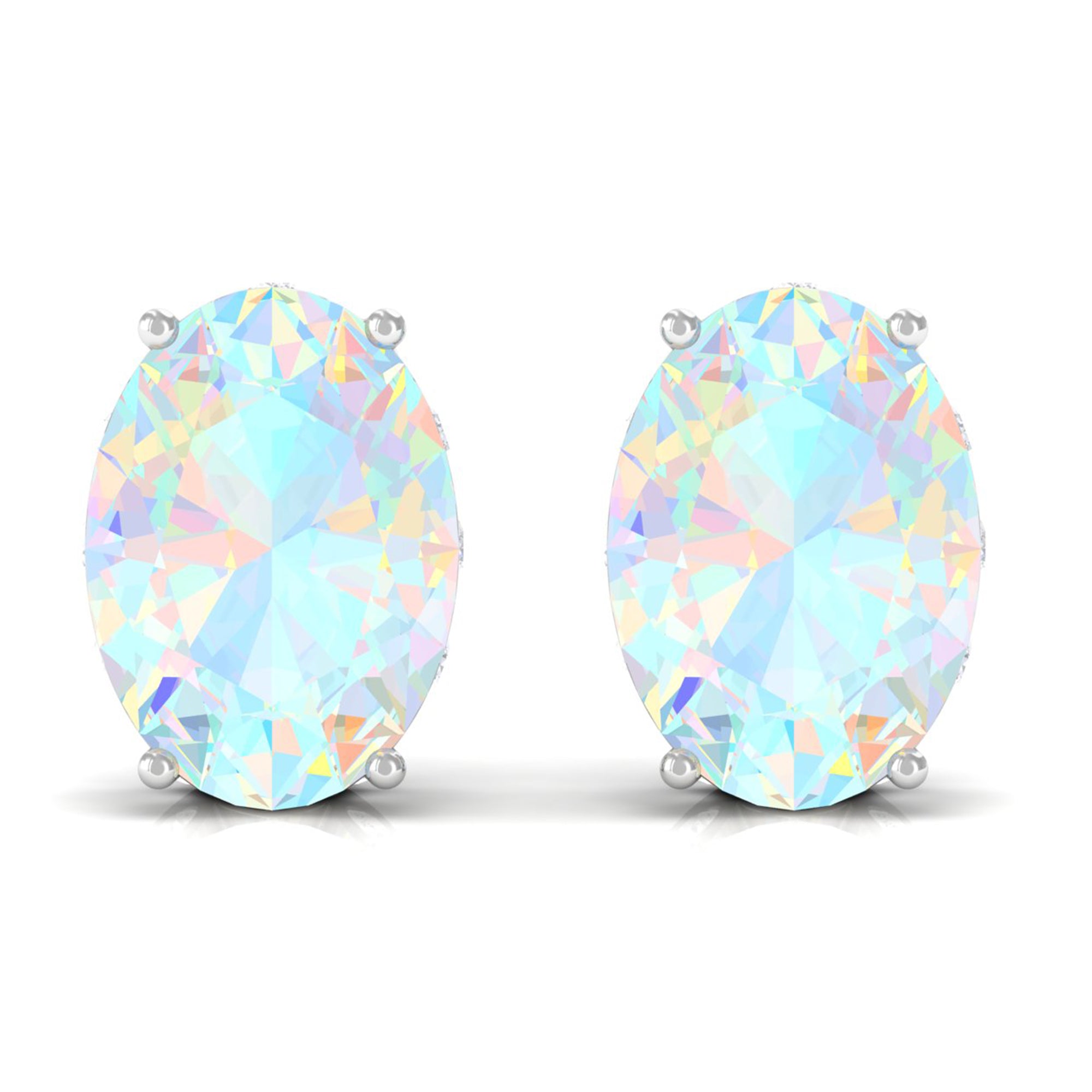 Real Ethiopian Opal Solitaire Stud Earrings with Diamond Ethiopian Opal - ( AAA ) - Quality - Rosec Jewels