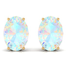 Real Ethiopian Opal Solitaire Stud Earrings with Diamond Ethiopian Opal - ( AAA ) - Quality - Rosec Jewels