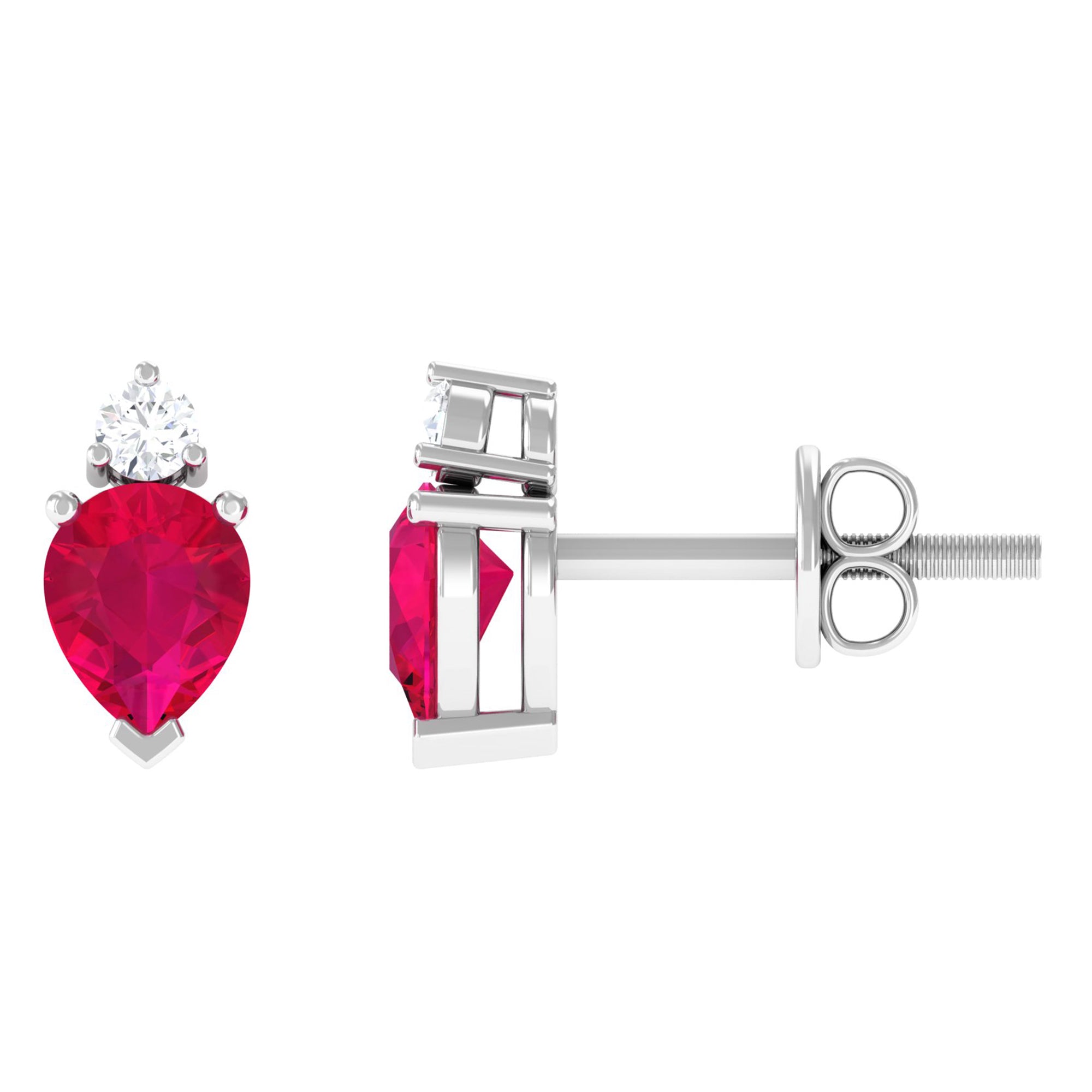 1.25 CT Pear Cut Ruby and Diamond Dainty Stud Earrings Ruby - ( AAA ) - Quality - Rosec Jewels