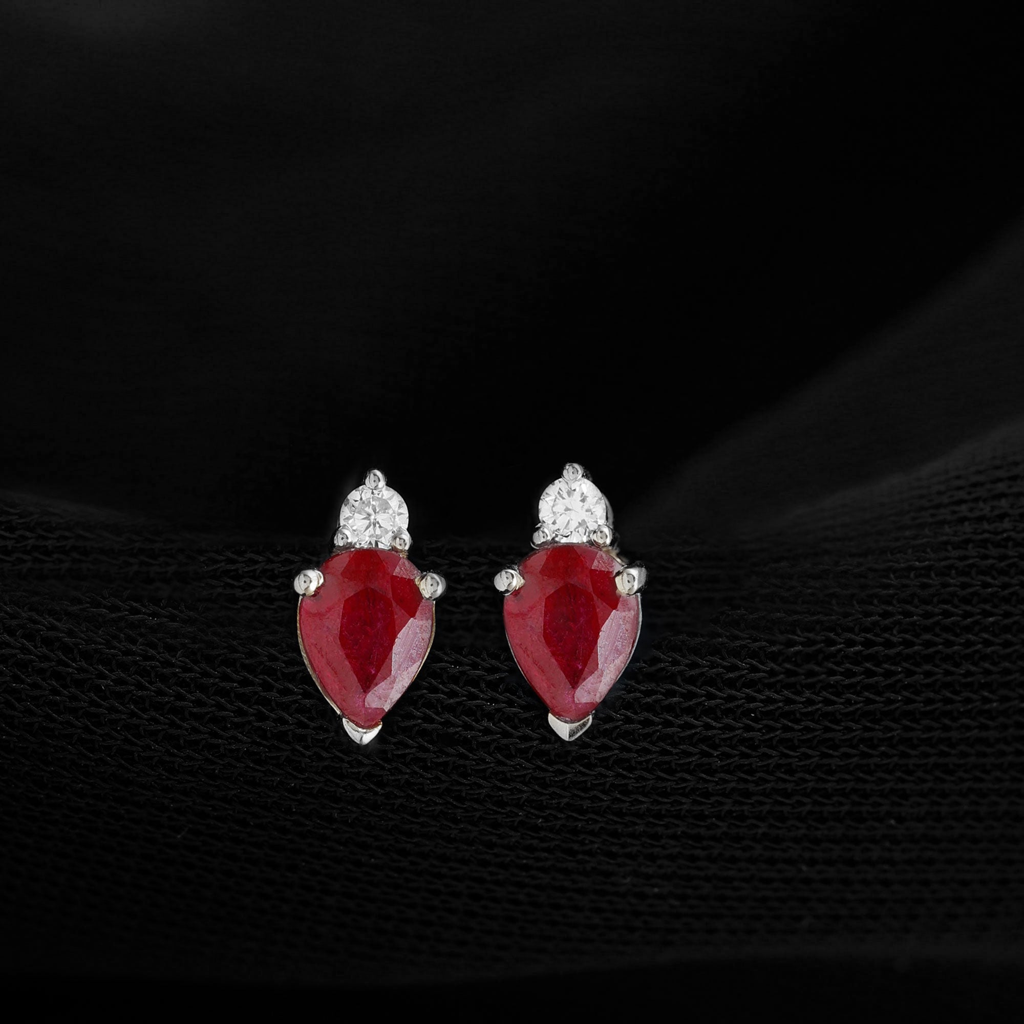 1.25 CT Pear Cut Ruby and Diamond Dainty Stud Earrings Ruby - ( AAA ) - Quality - Rosec Jewels