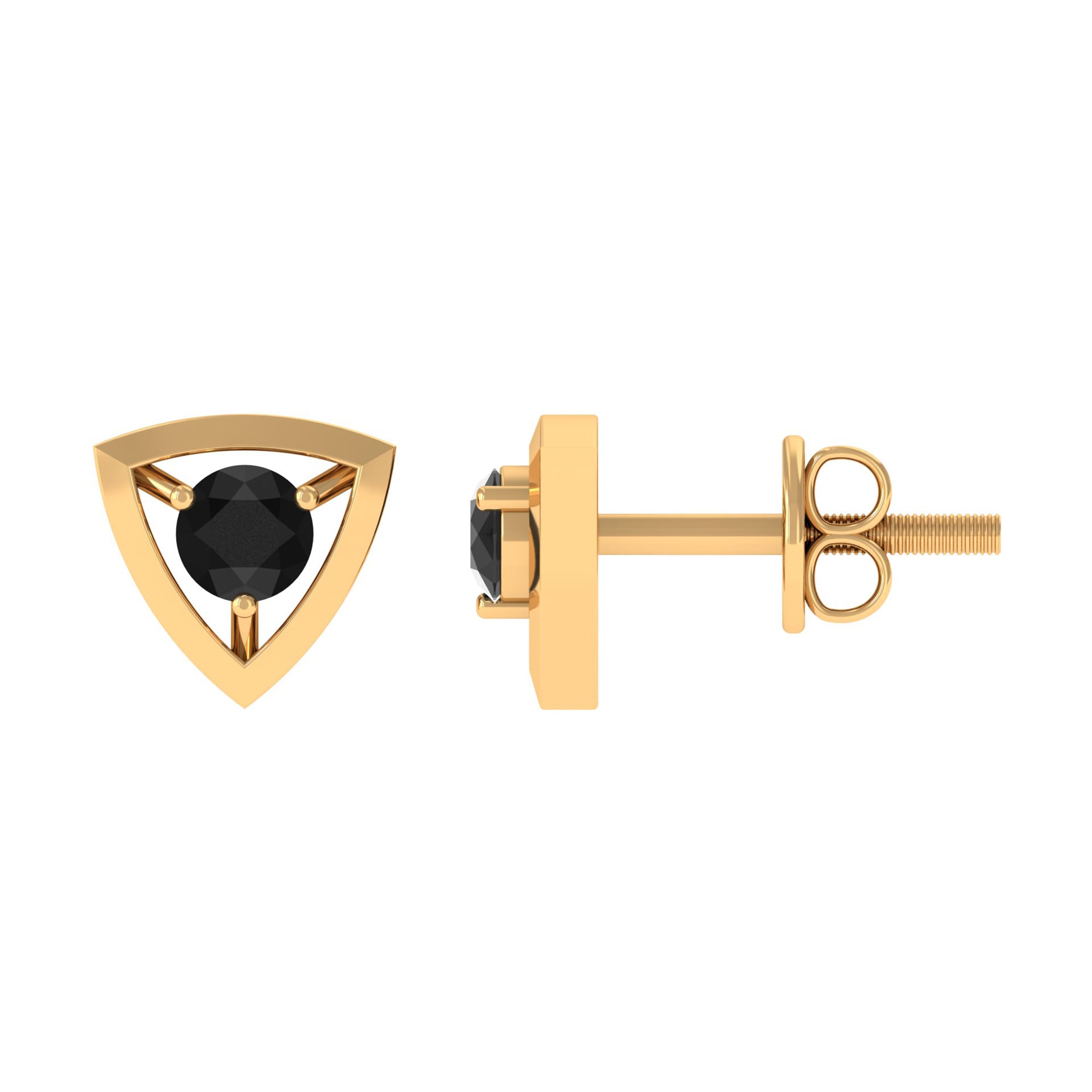 Genuine Black Onyx and Gold Triangle Stud Earrings Black Onyx - ( AAA ) - Quality - Rosec Jewels