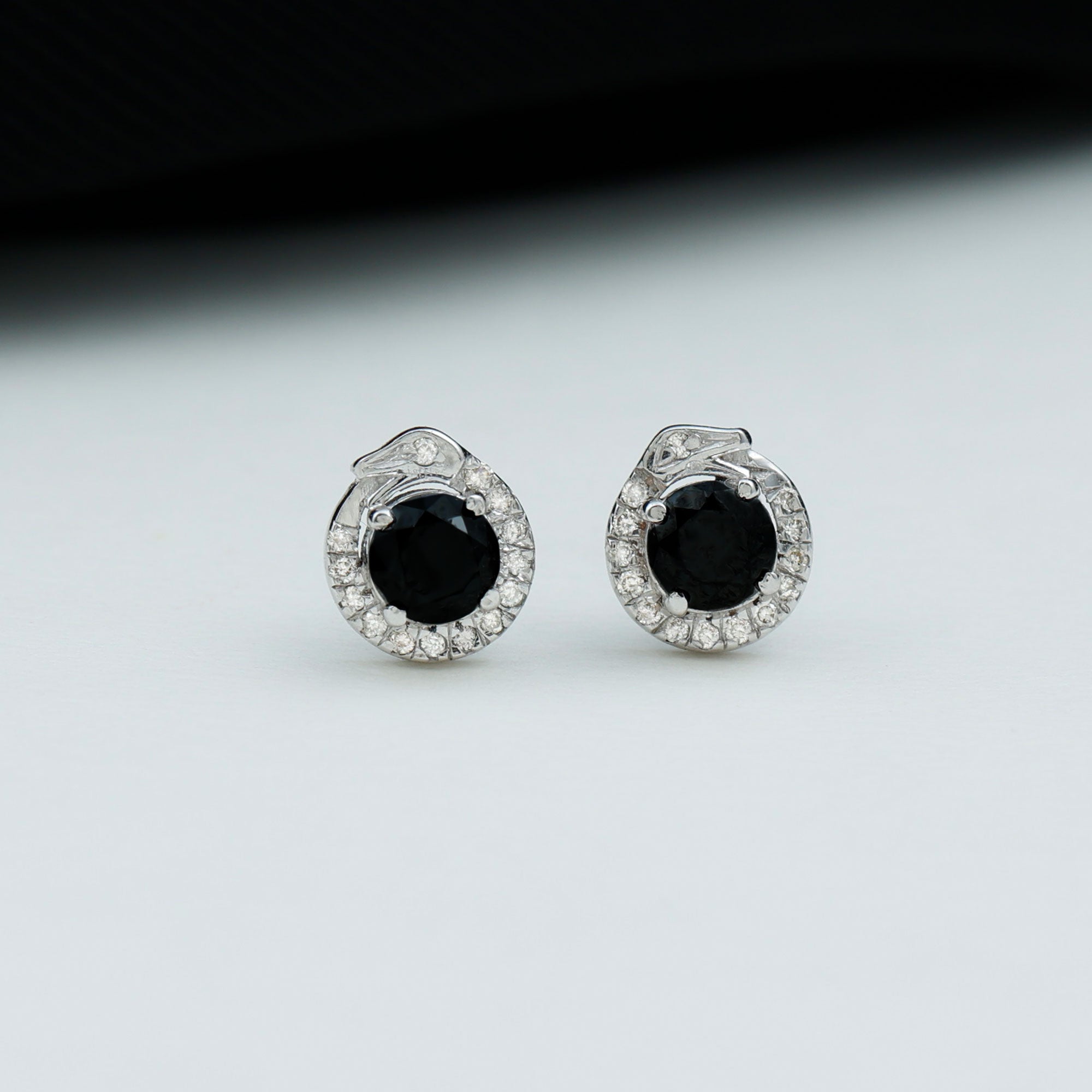 Black and White Diamond Snake Stud Earrings in Claw Set Black Diamond - ( AAA ) - Quality - Rosec Jewels