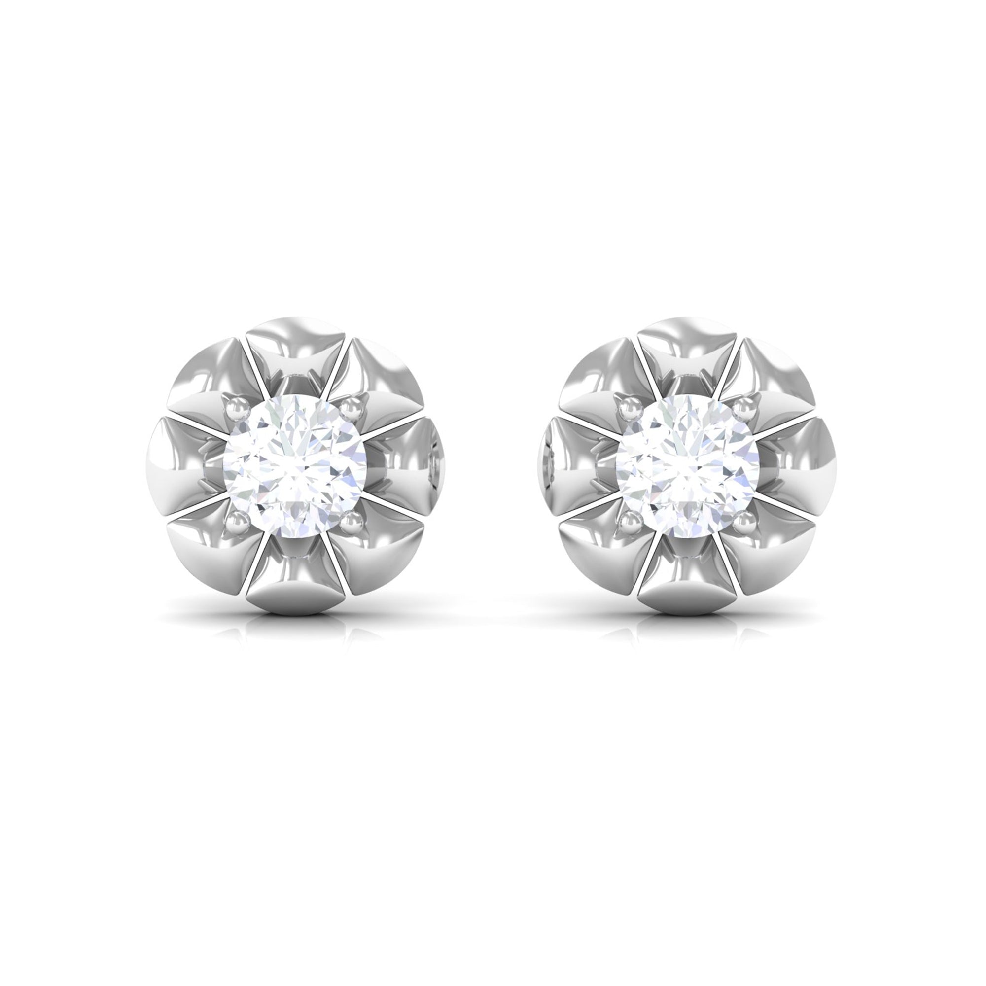 Natural Diamond Solitaire Flower Stud Earrings Diamond - ( HI-SI ) - Color and Clarity - Rosec Jewels