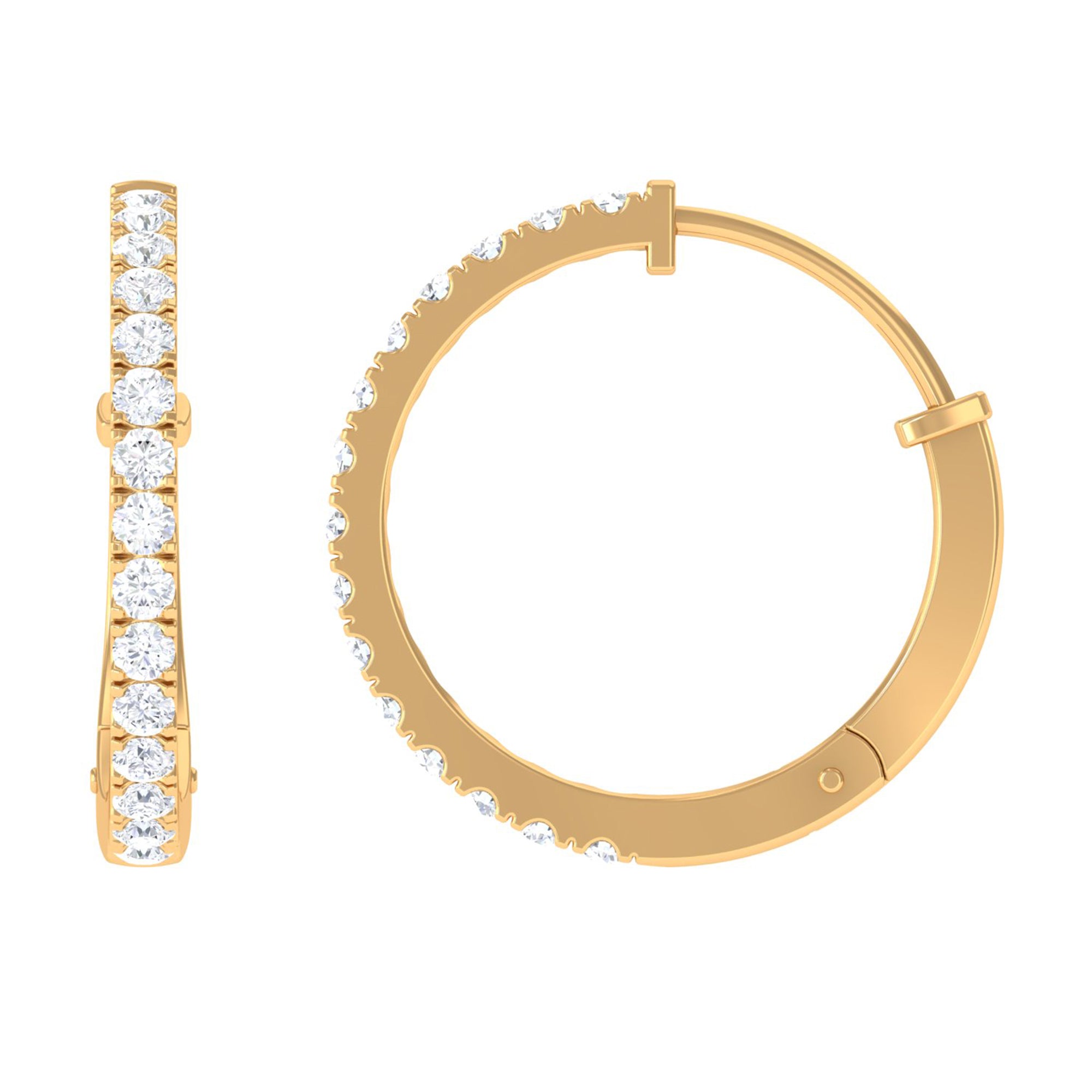 3/4 CT Natural Diamond Simple Hinged Hoop Earrings in Gold Diamond - ( HI-SI ) - Color and Clarity - Rosec Jewels