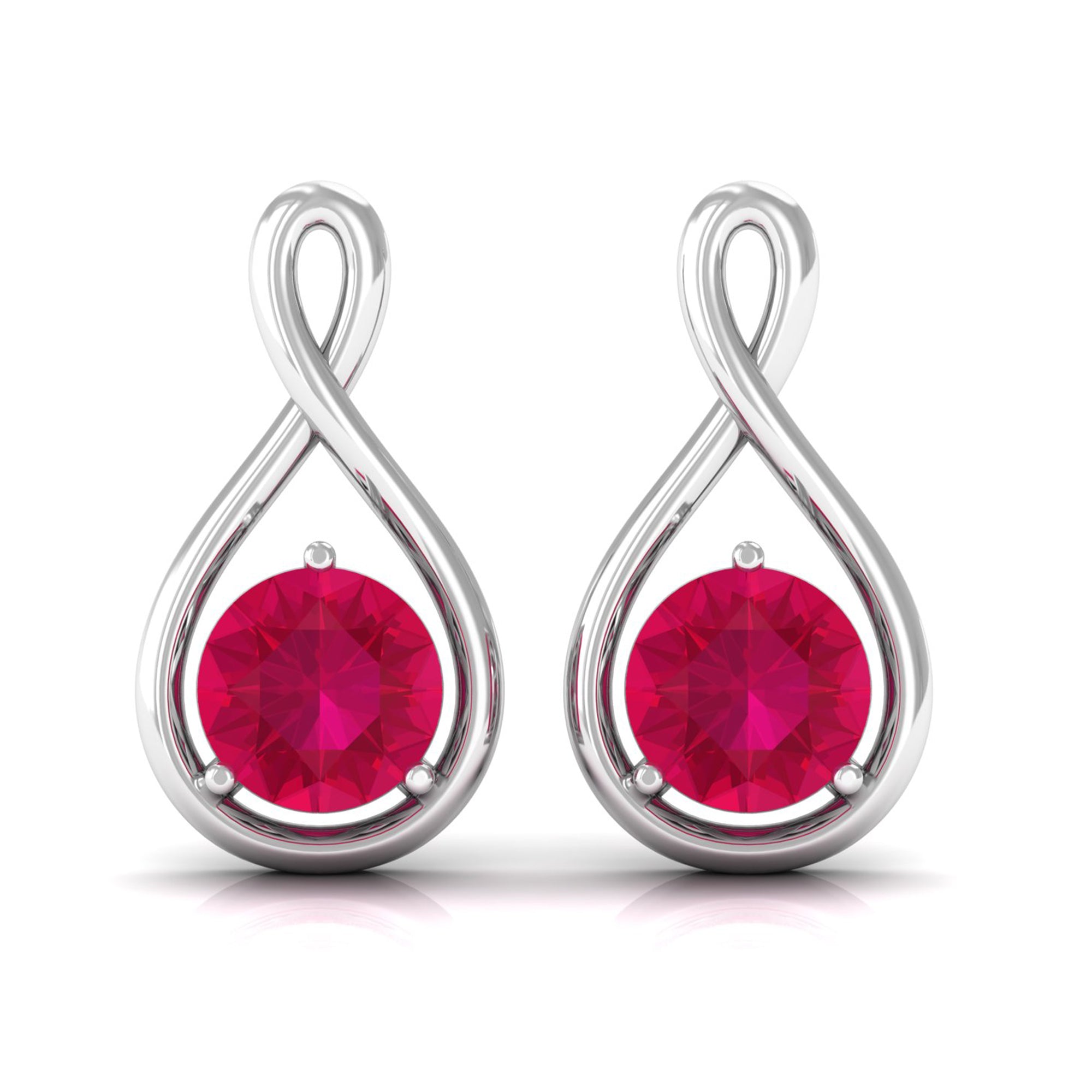 Round Cut Solitaire Ruby Infinity Stud Earrings Ruby - ( AAA ) - Quality - Rosec Jewels