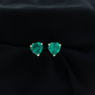 7 MM Heart Shape Created Emerald Solitaire Stud Earrings in Gold Lab Created Emerald - ( AAAA ) - Quality - Rosec Jewels