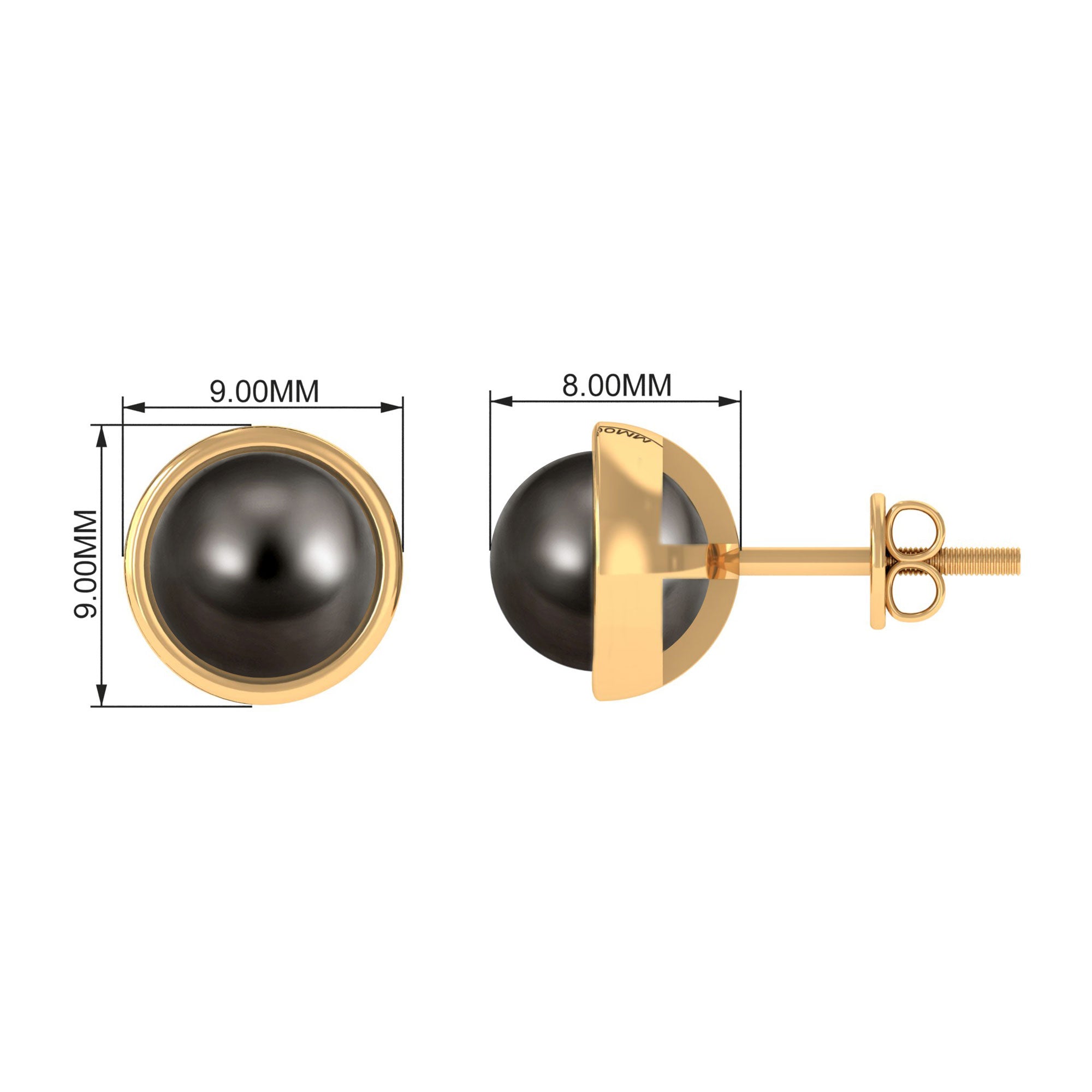 Elegant Tahitian Pearl Solitaire Stud Earrings in Bead Set Tahitian pearl - ( AAA ) - Quality - Rosec Jewels