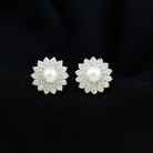 Freshwater Pearl Stud Earrings with Diamond Double Halo Freshwater Pearl - ( AAA ) - Quality - Rosec Jewels