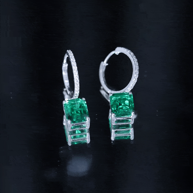 Certified Created Emerald Hoop Drop Earrings Lab Created Emerald - ( AAAA ) - Quality - Rosec Jewels