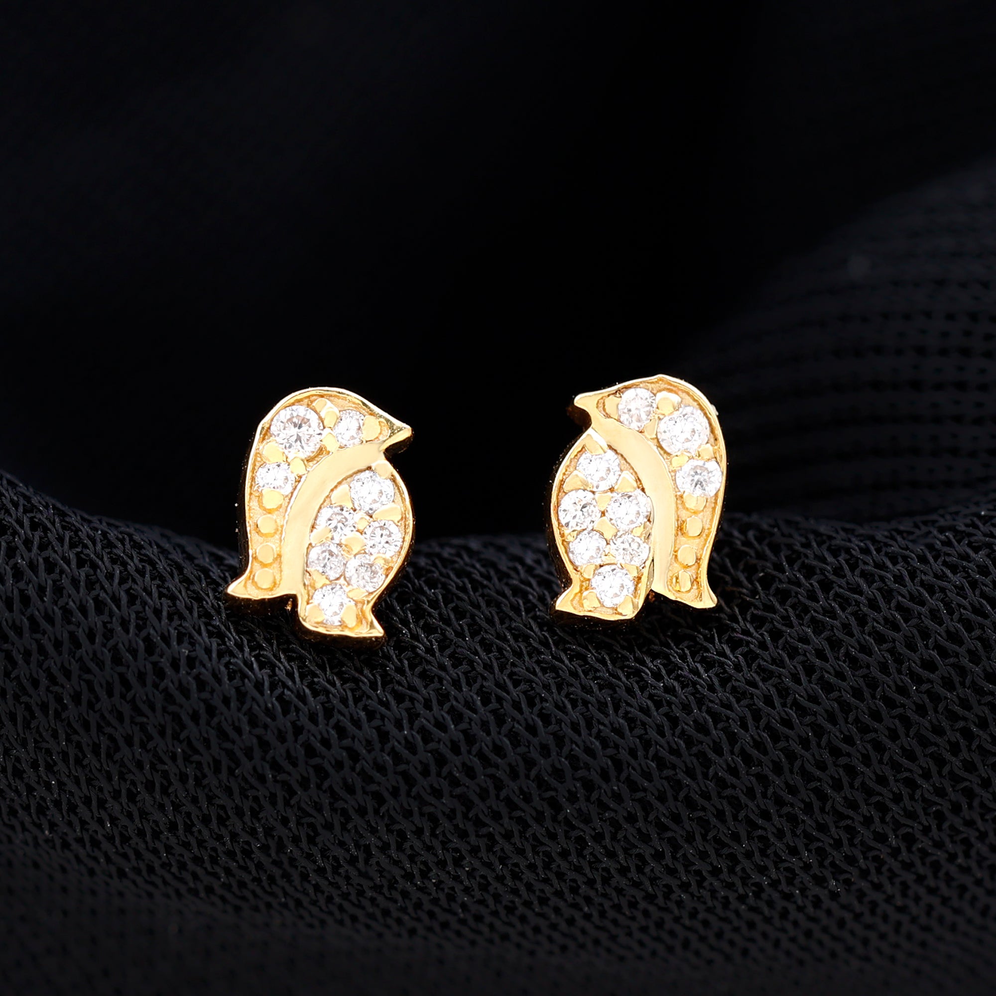 Natural Diamond Gold Penguin Stud Earrings Diamond - ( HI-SI ) - Color and Clarity - Rosec Jewels