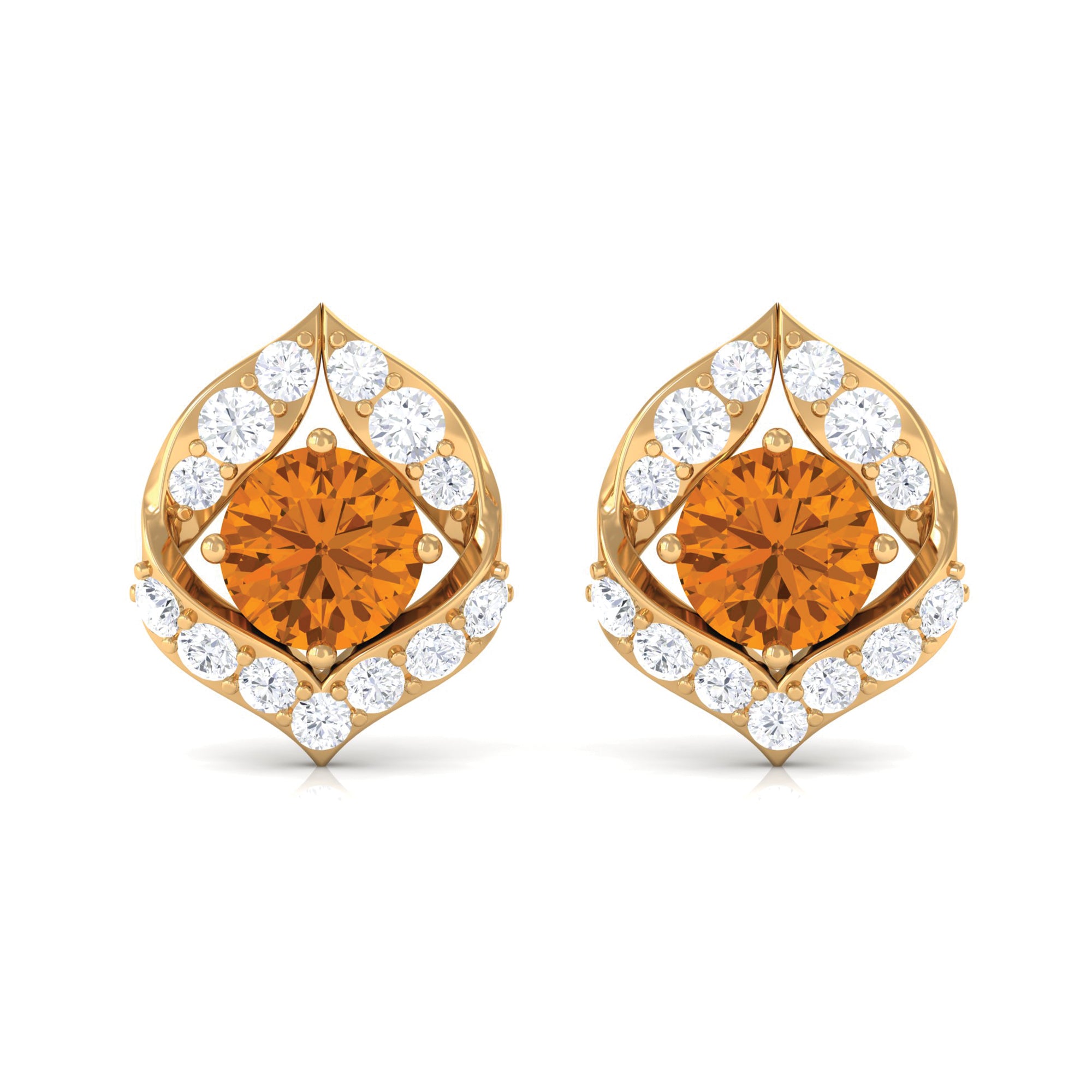 Dainty Citrine and Diamond Petal Stud Earrings Citrine - ( AAA ) - Quality - Rosec Jewels